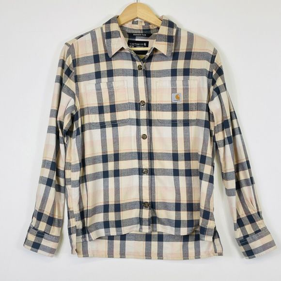 Carhartt Rugged Flex Loose Fit Plaid Long Sleeve Button Shirt Top‎ Womens Small - Picture 1 of 8